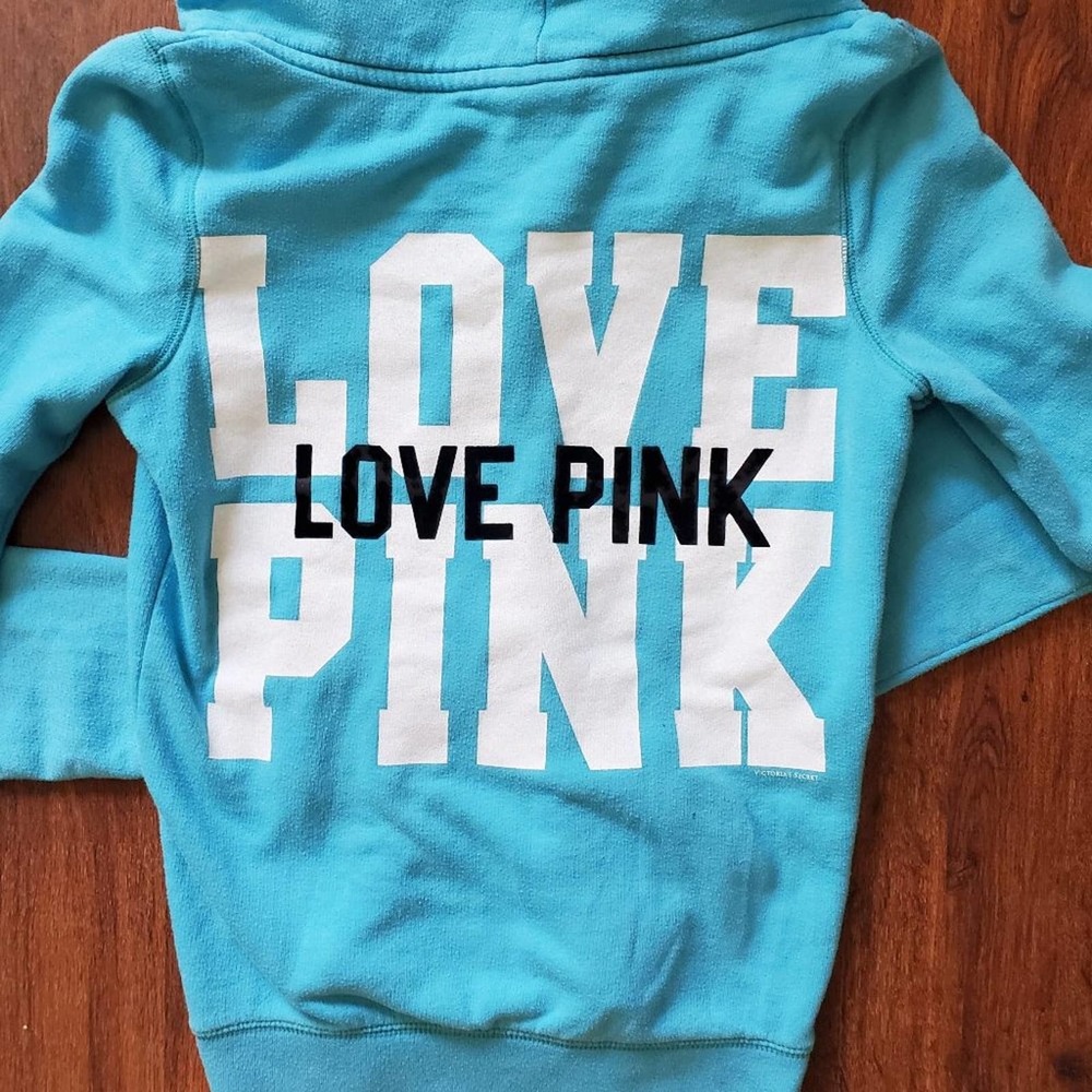 PINK VICTORIA'S SECRET LIGHT BLUE HOODIE - Picture 2 of 6